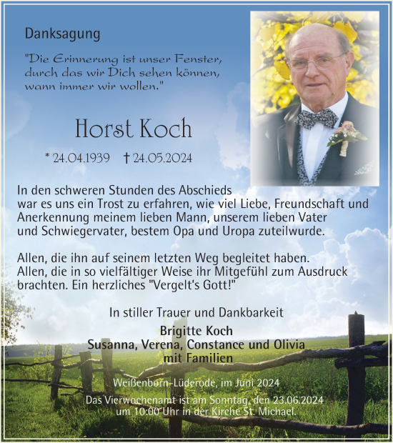 Traueranzeige von Horst Koch von Thüringer Allgemeine