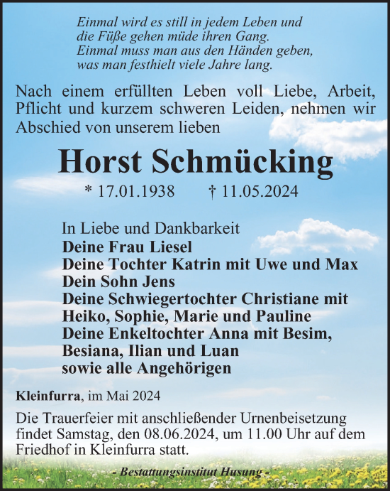 Traueranzeige von Horst Schmücking von Thüringer Allgemeine