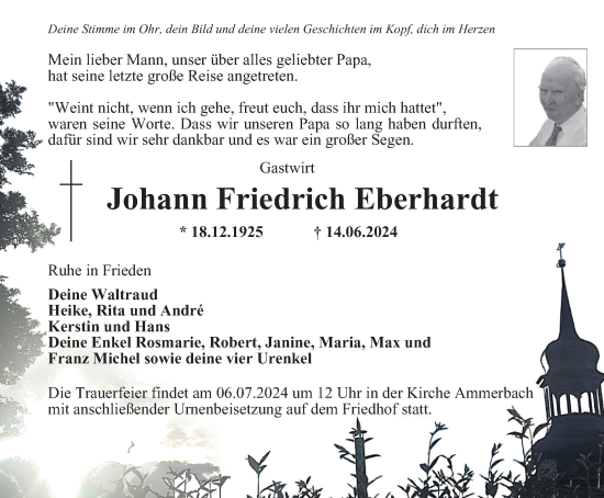 Traueranzeige von Johann Eberhardt von Ostthüringer Zeitung