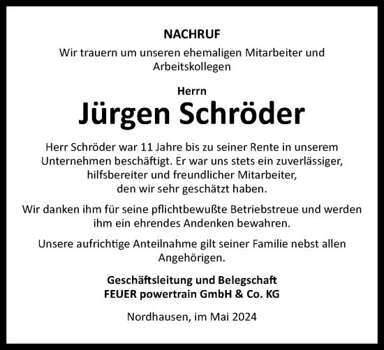 Traueranzeige von Jürgen Schröder von Thüringer Allgemeine