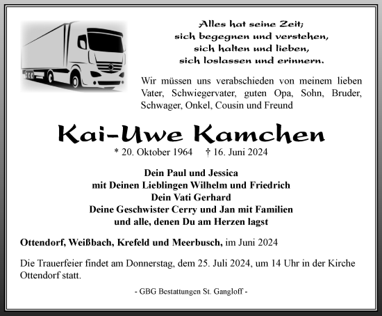 Traueranzeige von Kai-Uwe Kamchen von Ostthüringer Zeitung