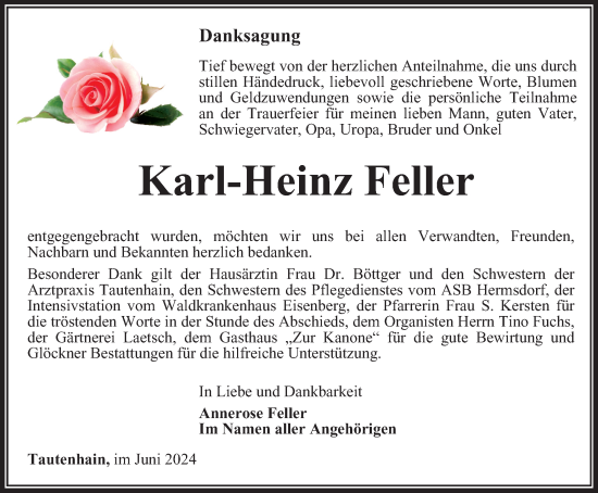 Traueranzeige von Karl-Heinz Feller von Ostthüringer Zeitung