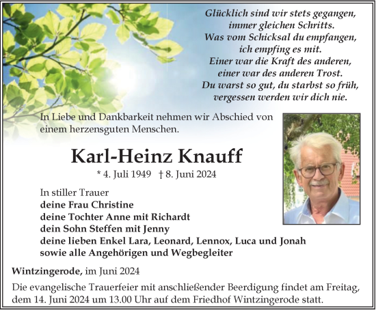 Traueranzeige von Karl-Heinz Knauff von Thüringer Allgemeine