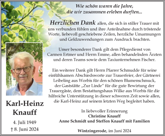 Traueranzeige von Karl-Heinz Knauff von Thüringer Allgemeine