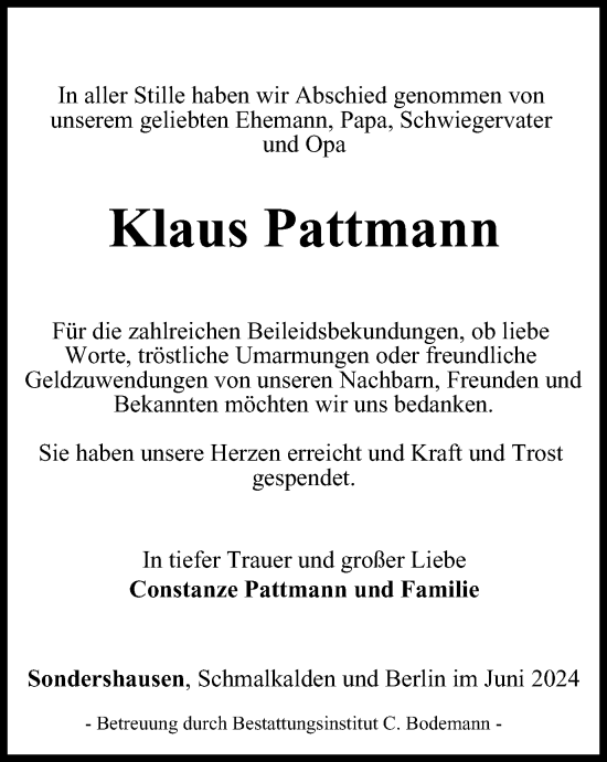 Traueranzeige von Klaus Pattmann