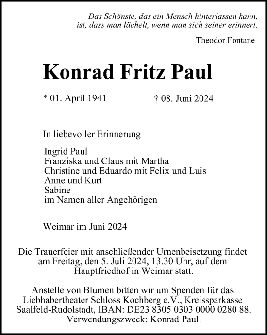 Traueranzeige von Konrad Fritz Paul von Thüringer Allgemeine, Thüringische Landeszeitung