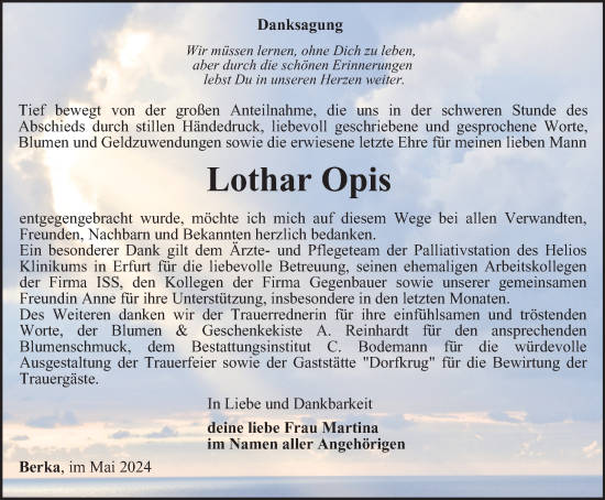 Traueranzeige von Lothar Opis