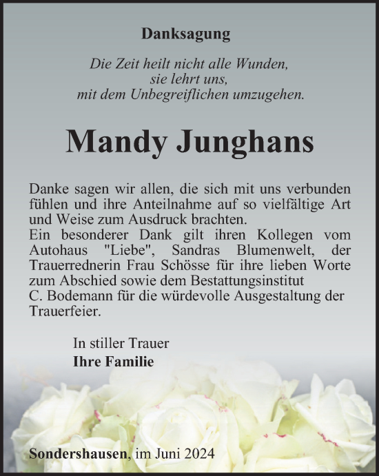 Traueranzeige von Mandy Junghans von Thüringer Allgemeine