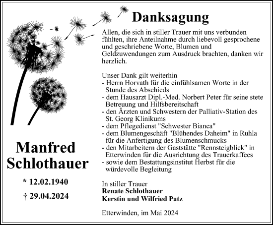 Traueranzeige von Manfred Schlothauer von Thüringer Allgemeine, Thüringische Landeszeitung