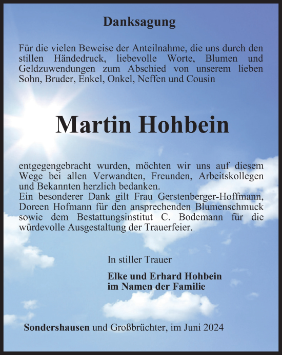 Traueranzeige von Martin Hohbein