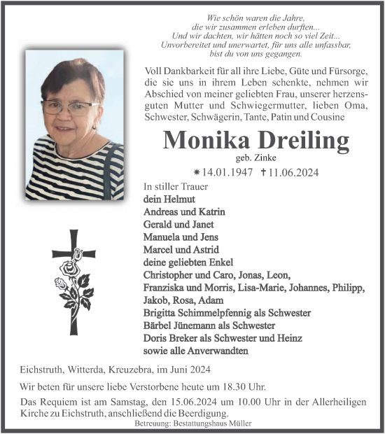 Traueranzeige von Monika Dreiling von Thüringer Allgemeine