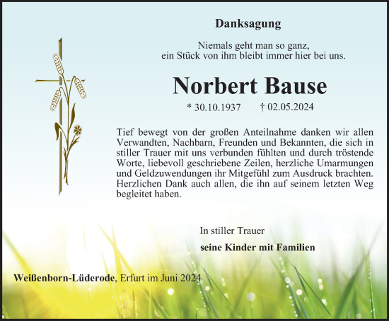 Traueranzeige von Norbert Bause von Thüringer Allgemeine