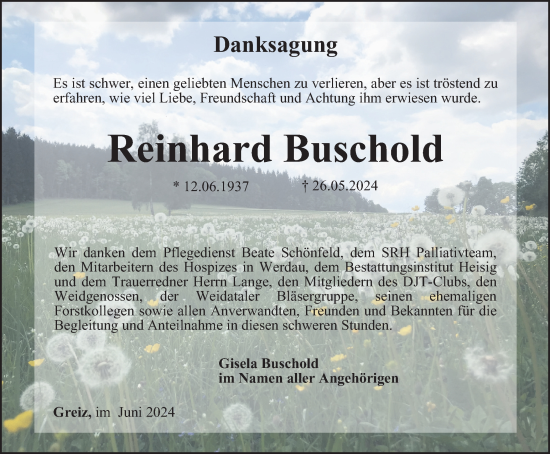 Traueranzeige von Reinhard Buschold