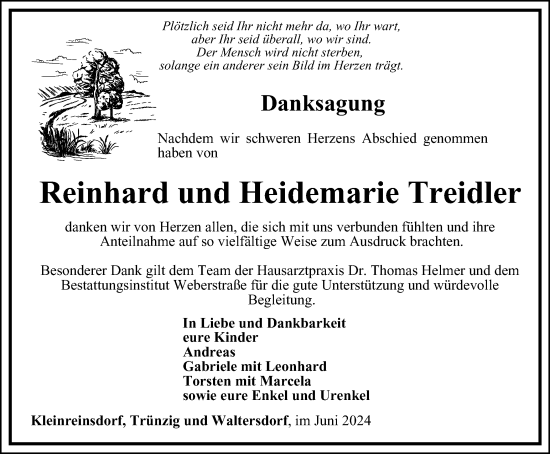 Traueranzeige von Reinhard und Heidemarie Treidler