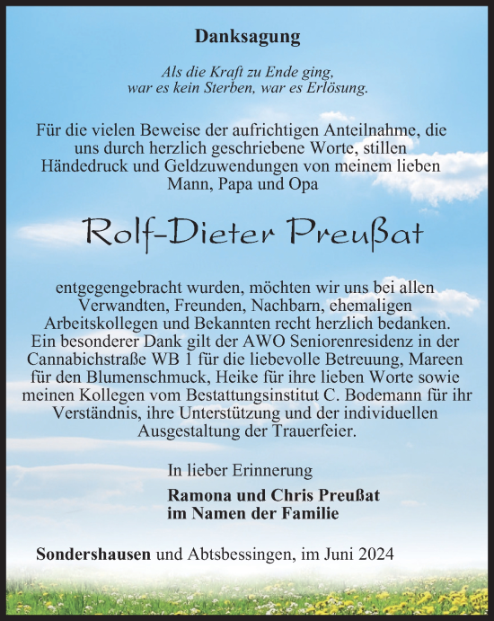 Traueranzeige von Rolf-Dieter Preußat von Thüringer Allgemeine