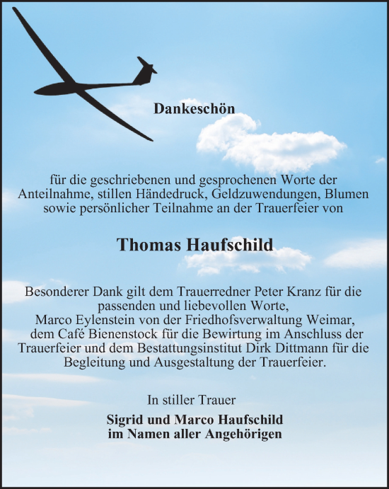 Traueranzeige von Thomas Haufschild von Thüringer Allgemeine, Thüringische Landeszeitung