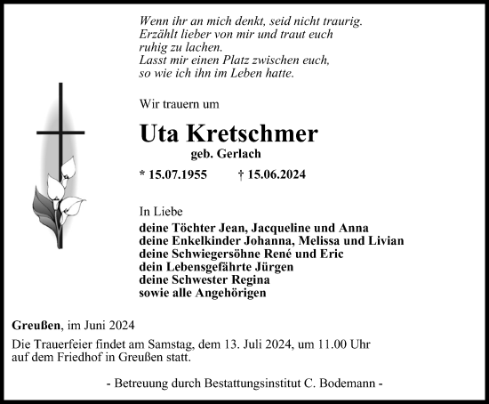 Traueranzeige von Uta Kretschmer