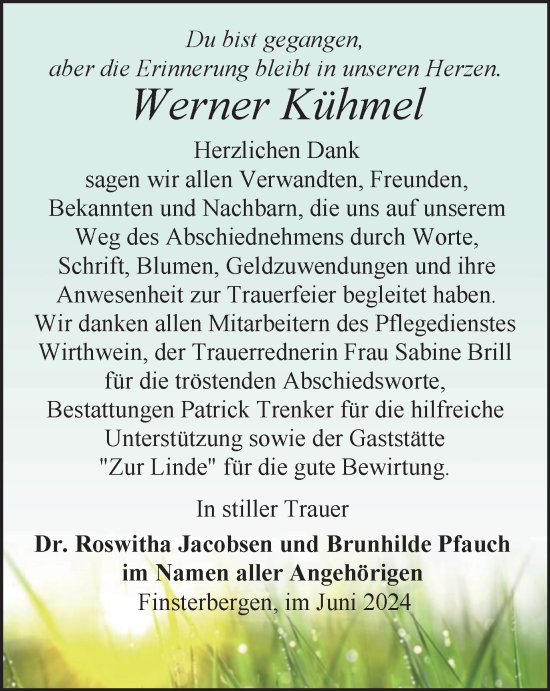 Traueranzeige von Werner Kühmel von Thüringer Allgemeine, Thüringische Landeszeitung