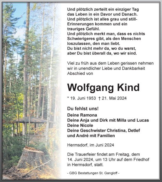 Traueranzeige von Wolfgang Kind von Ostthüringer Zeitung