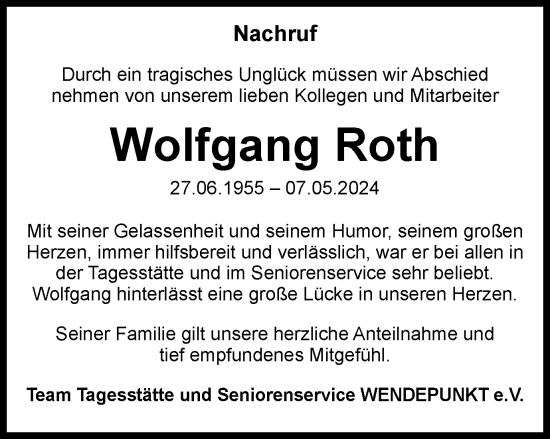 Traueranzeige von Wolfgang Roth von Ostthüringer Zeitung