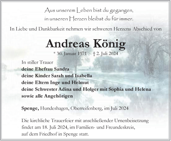 Traueranzeige von Andreas König von Thüringer Allgemeine