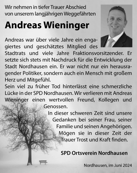 Traueranzeige von Andreas Wieninger von Thüringer Allgemeine