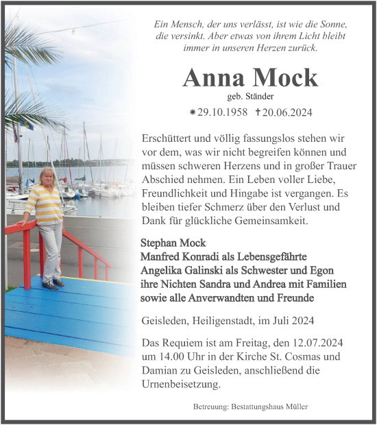 Traueranzeige von Anna Mock von Thüringer Allgemeine