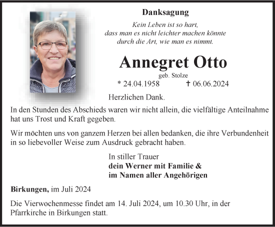 Traueranzeige von Annegret Otto von Thüringer Allgemeine