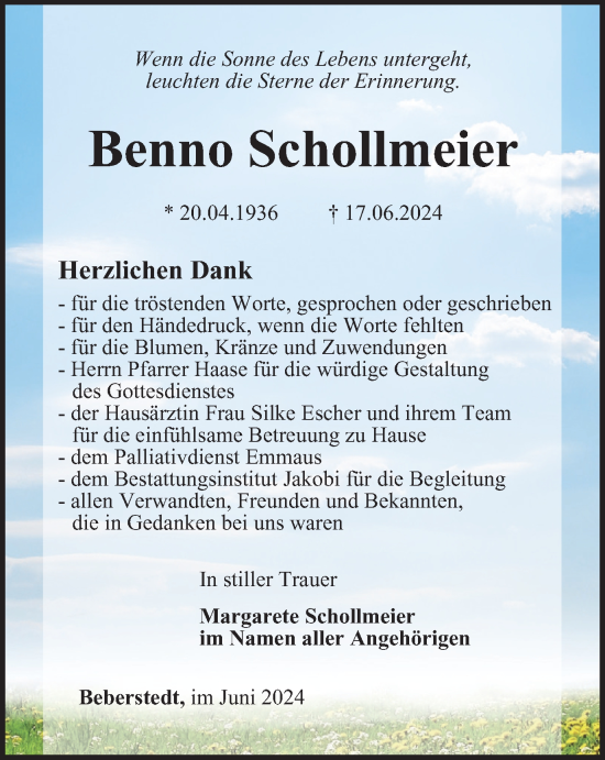 Traueranzeige von Benno Schollmeier von Thüringer Allgemeine, Thüringische Landeszeitung
