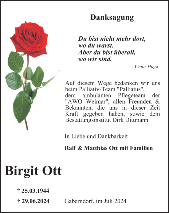 Traueranzeige von Birgit Ott von Thüringer Allgemeine, Thüringische Landeszeitung