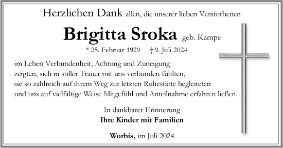Traueranzeige von Brigitta Sroka von Thüringer Allgemeine