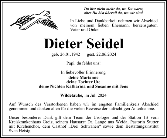 Traueranzeige von Dieter Seidel