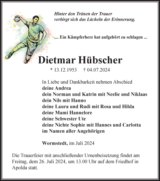 Traueranzeige von Dietmar Hübscher von Thüringer Allgemeine, Thüringische Landeszeitung