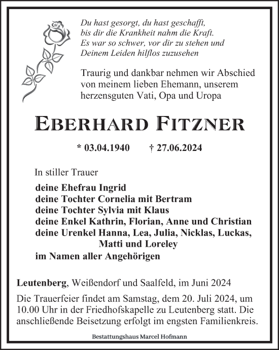 Traueranzeige von Eberhard Fitzner