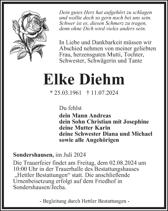 Traueranzeige von Elke Diehm von Thüringer Allgemeine