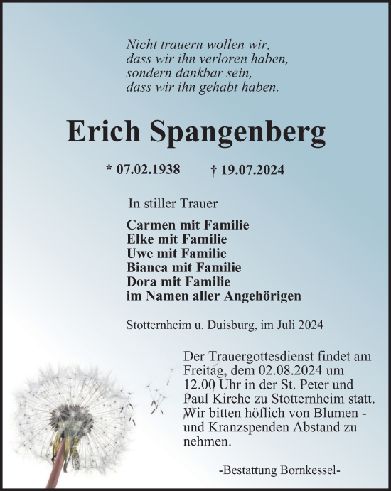 Traueranzeige von Erich Spangenberg von Thüringer Allgemeine, Thüringische Landeszeitung