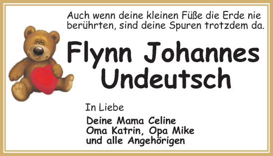 Traueranzeige von Flynn Johannes Undeutsch von Thüringer Allgemeine