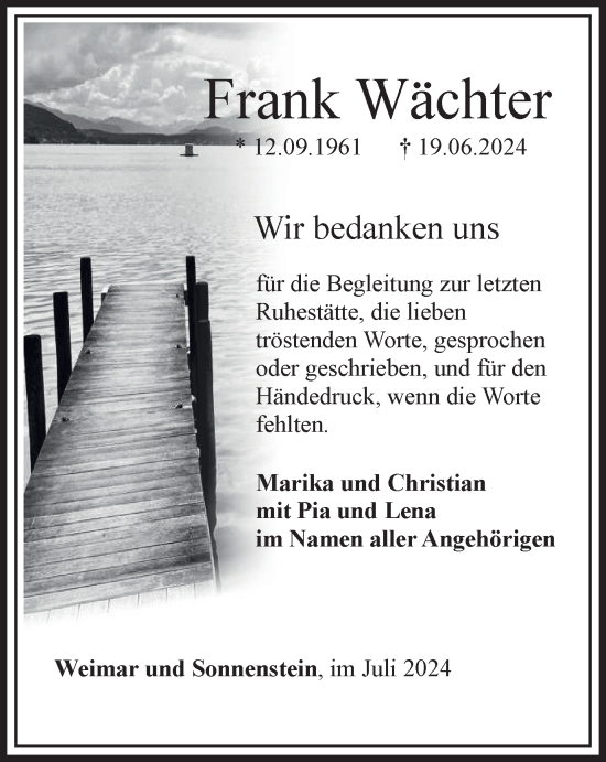 Traueranzeige von Frank Wächter von Thüringer Allgemeine