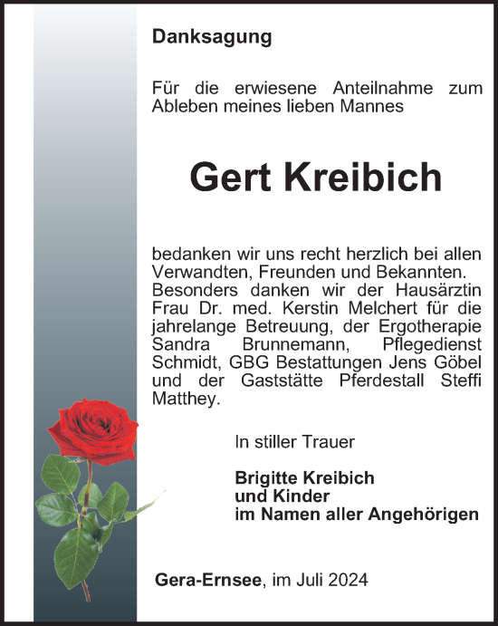 Traueranzeige von Gert Kreibich von Ostthüringer Zeitung