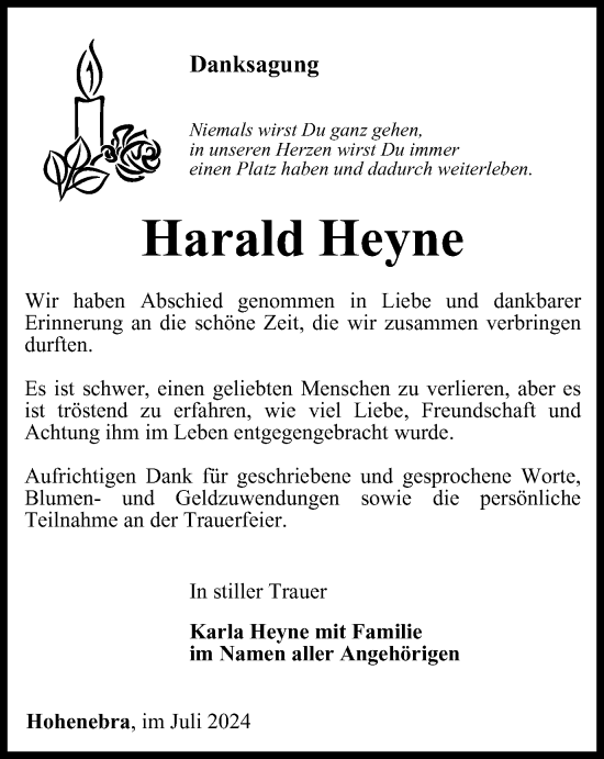 Traueranzeige von Harald Heyne