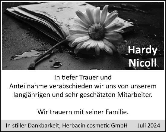 Traueranzeige von Hardy Nicoll von Thüringer Allgemeine, Thüringische Landeszeitung