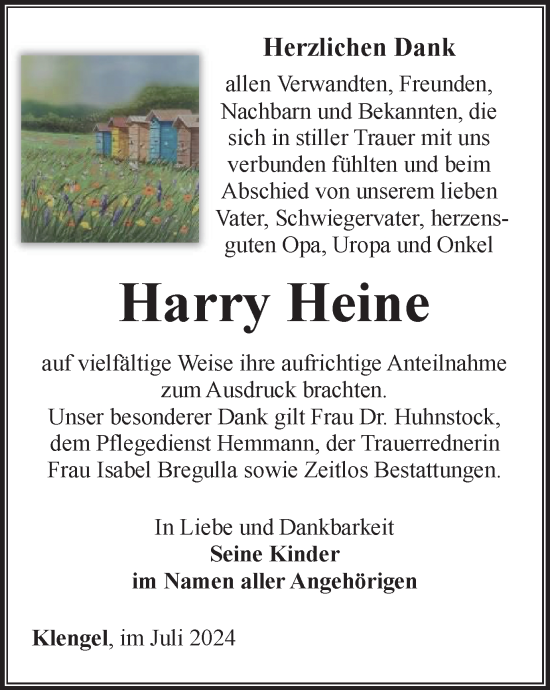 Traueranzeige von Harry Heine von Ostthüringer Zeitung