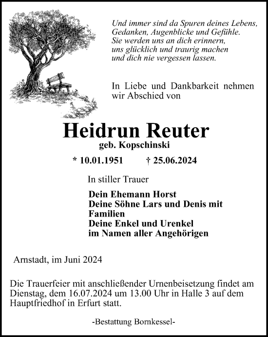 Traueranzeige von Heidrun Reuter von Thüringer Allgemeine