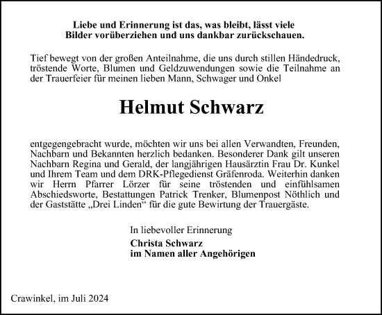 Traueranzeige von Helmut Schwarz von Thüringer Allgemeine