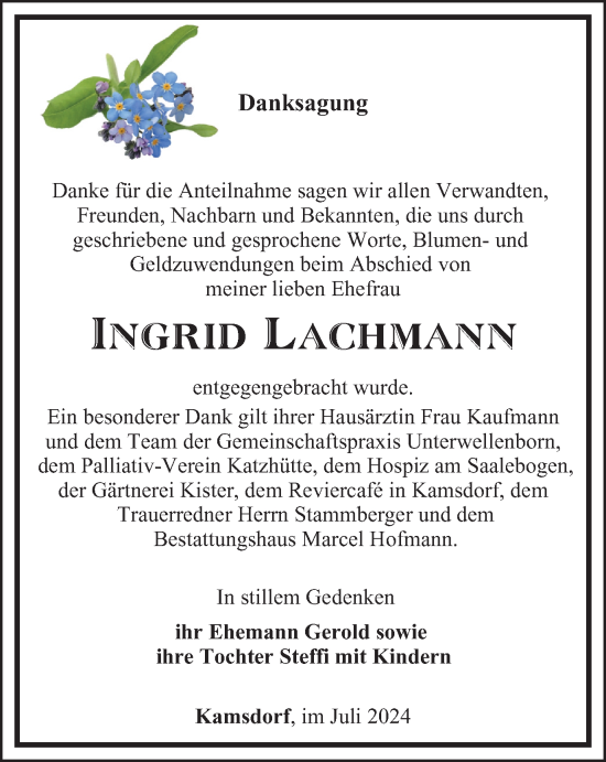 Traueranzeige von Ingrid Lachmann