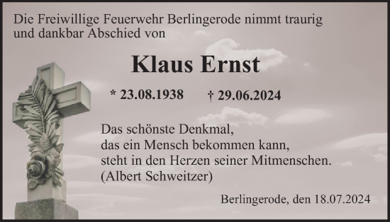 Traueranzeige von Klaus Ernst von Thüringer Allgemeine
