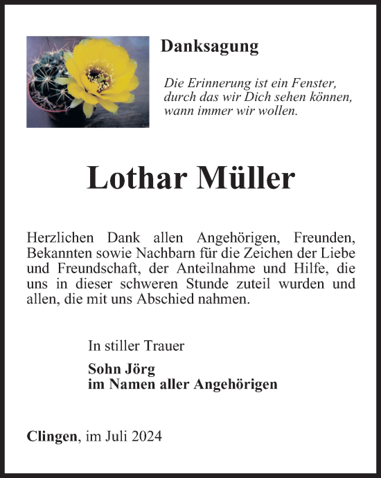 Traueranzeige von Lothar Müller