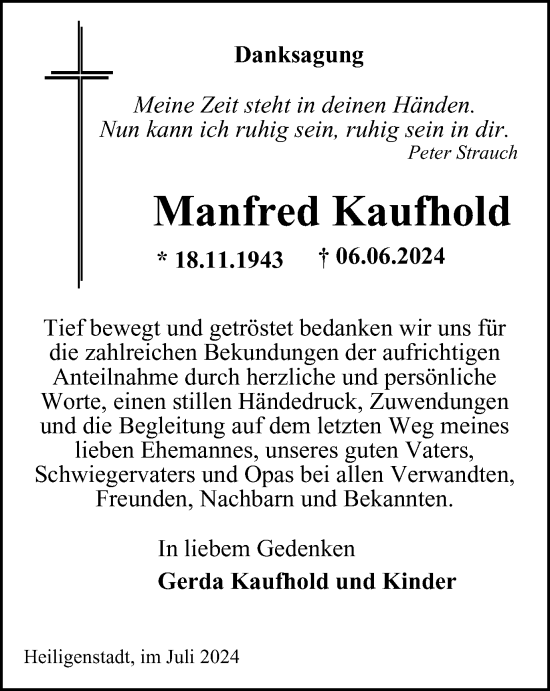 Traueranzeige von Manfred Kaufhold von Thüringer Allgemeine