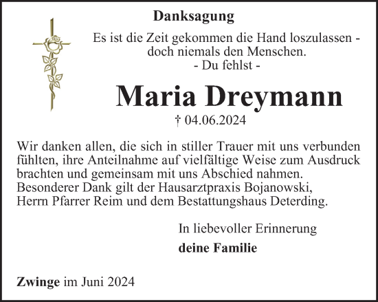 Traueranzeige von Maria Dreymann von Thüringer Allgemeine