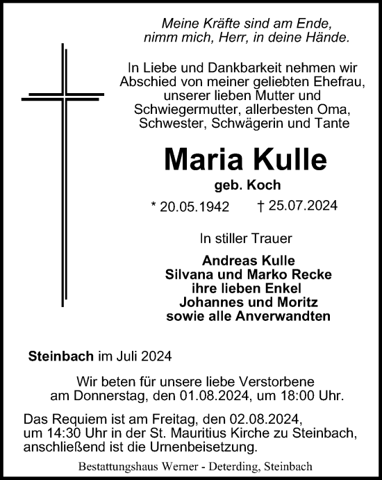 Traueranzeige von Maria Kulle von Thüringer Allgemeine